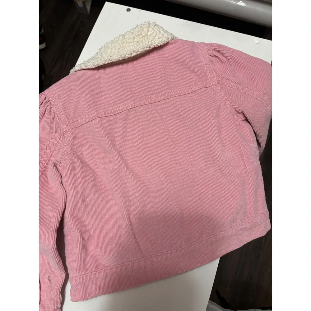 OshKosh Bgosh Girls Pink Corduroy Sherpa Collar Trucker Jacket 3T Floral Lining